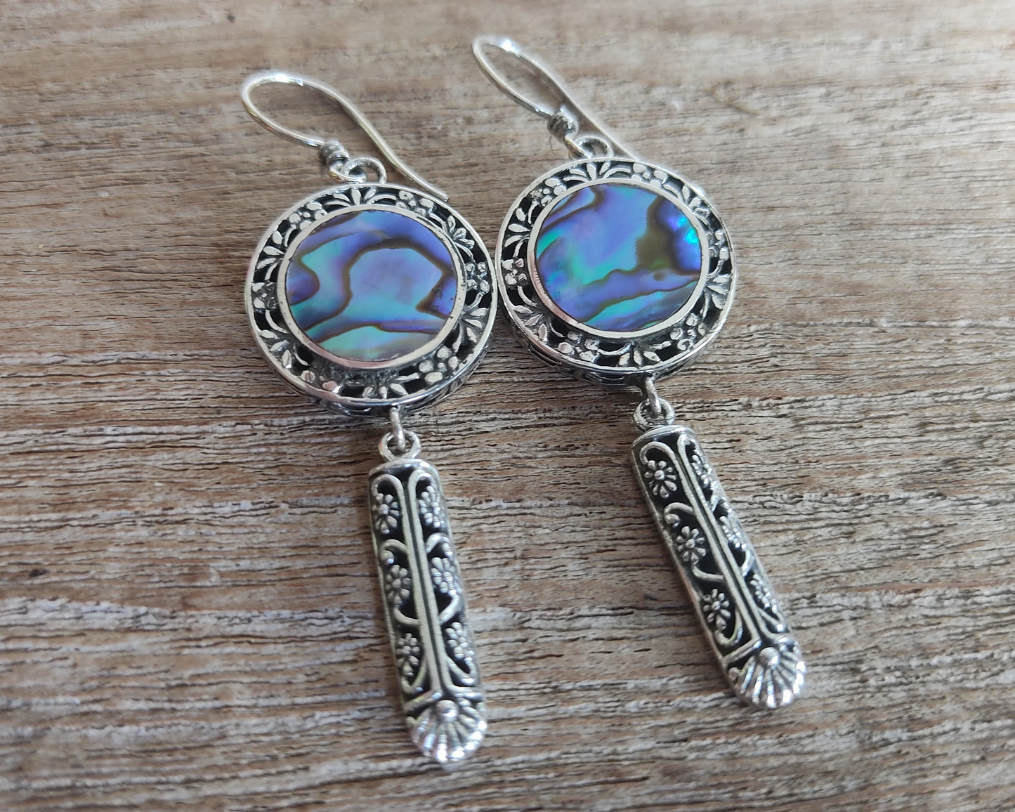 Bali Handmade Dangle Earrings - Blue Abalone, Abalone dangle earrings