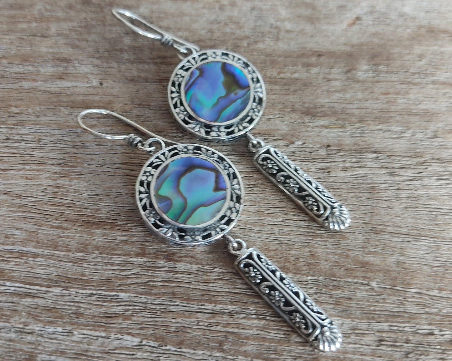 Bali Handmade Dangle Earrings - Blue Abalone, Abalone dangle earrings