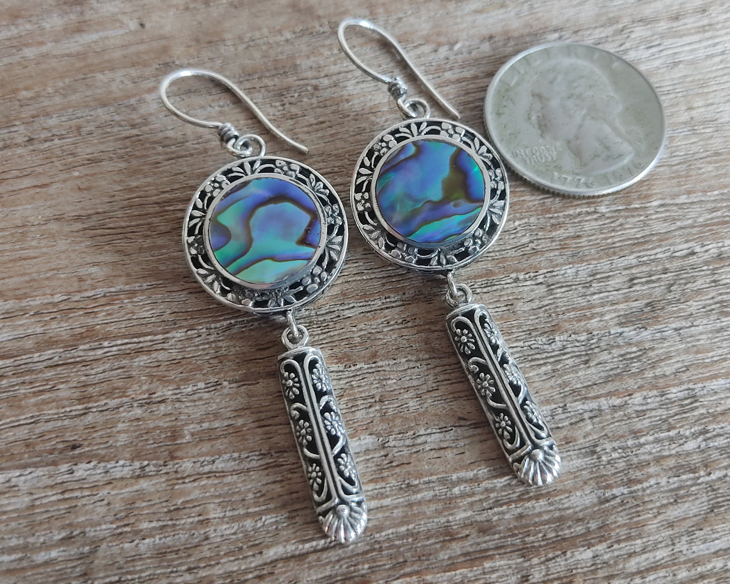 Bali Handmade Dangle Earrings - Blue Abalone, Abalone dangle earrings