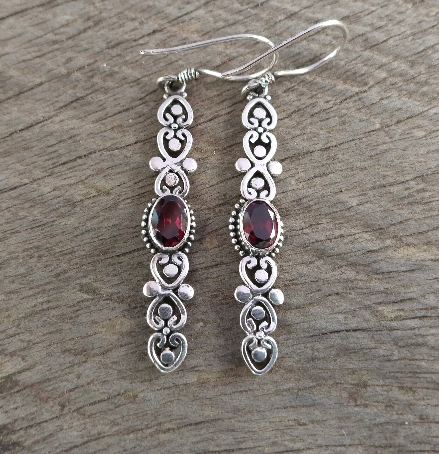 Bali Handmade Dangle Earrings - Garnet Gemstone