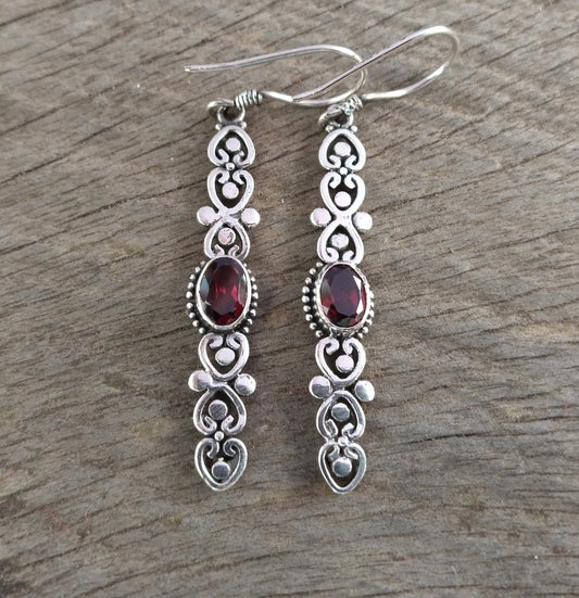 Bali Handmade Dangle Earrings - Garnet Gemstone