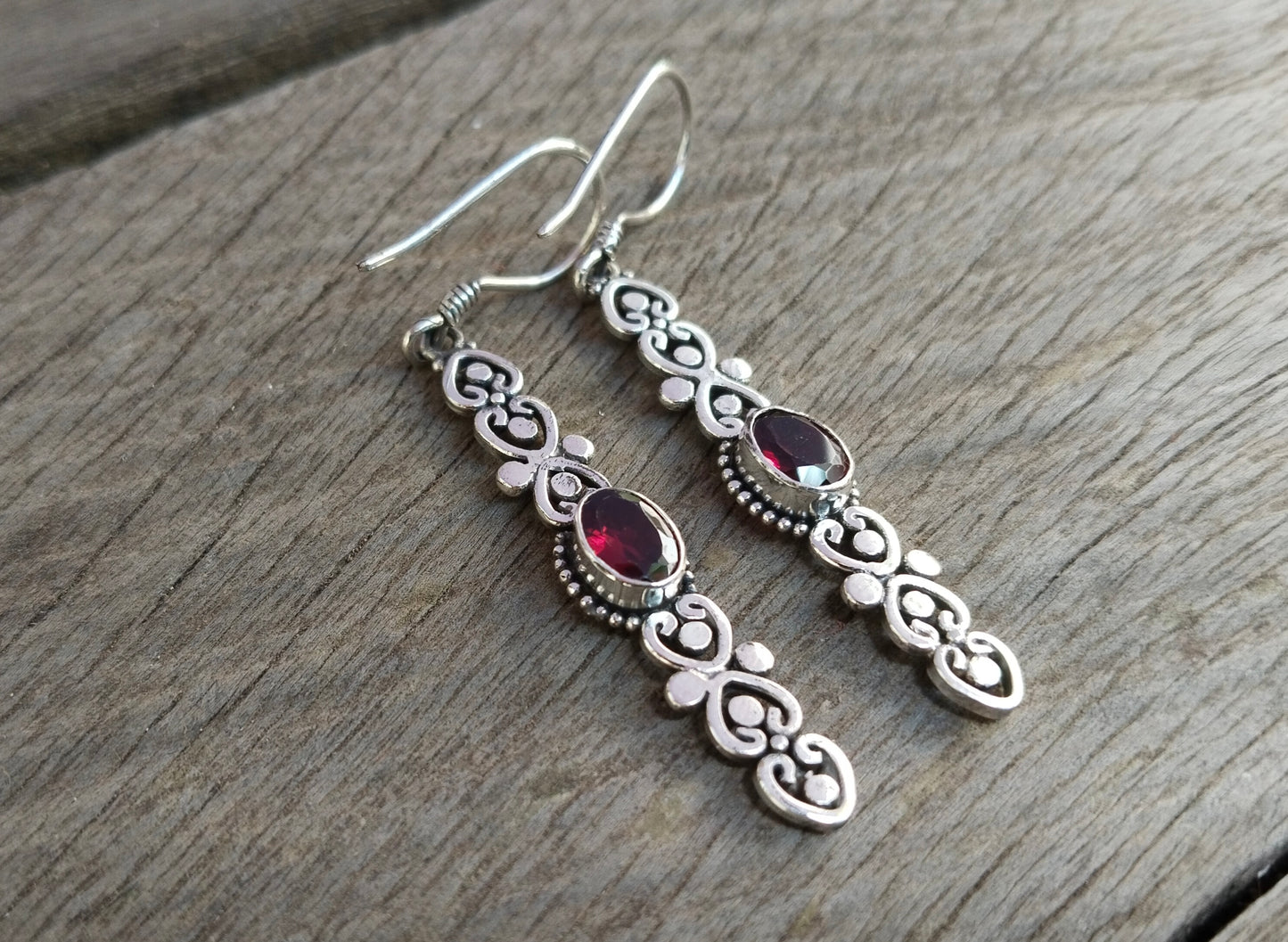 Bali Handmade Dangle Earrings - Garnet Gemstone