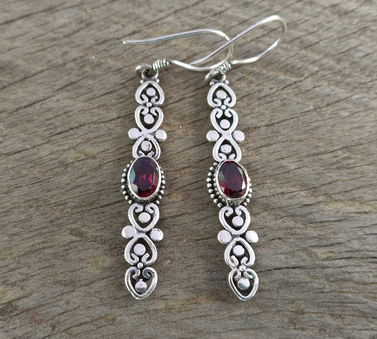 Bali Handmade Dangle Earrings - Garnet Gemstone