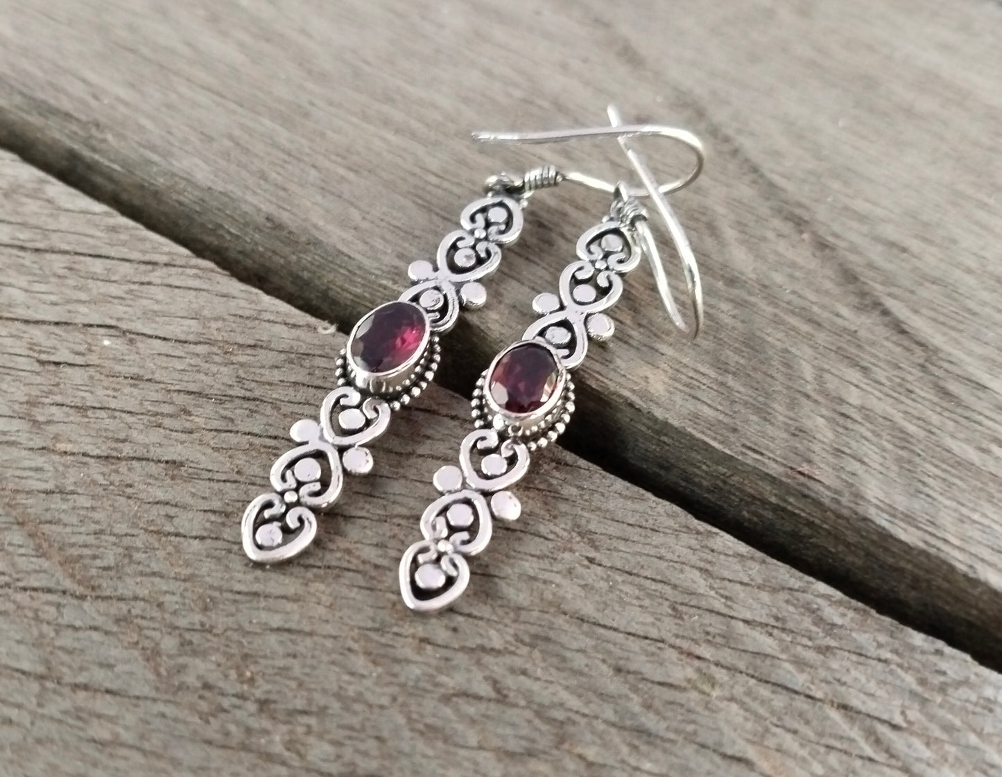 Bali Handmade Dangle Earrings - Garnet Gemstone