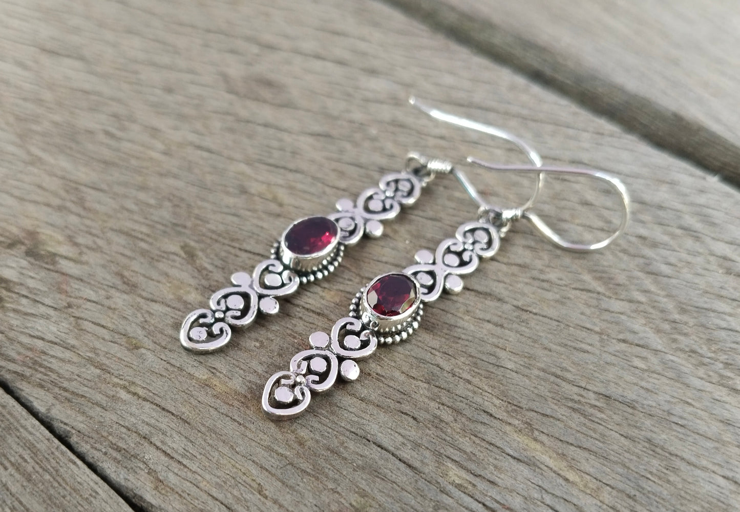 Bali Handmade Dangle Earrings - Garnet Gemstone