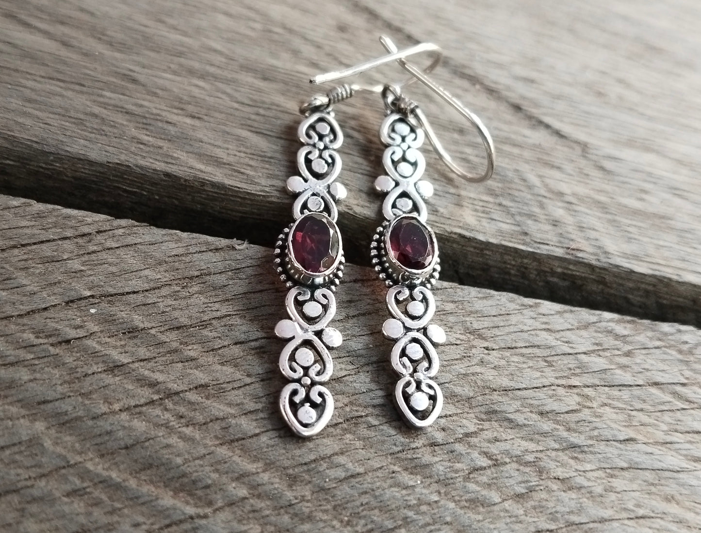 Bali Handmade Dangle Earrings - Garnet Gemstone