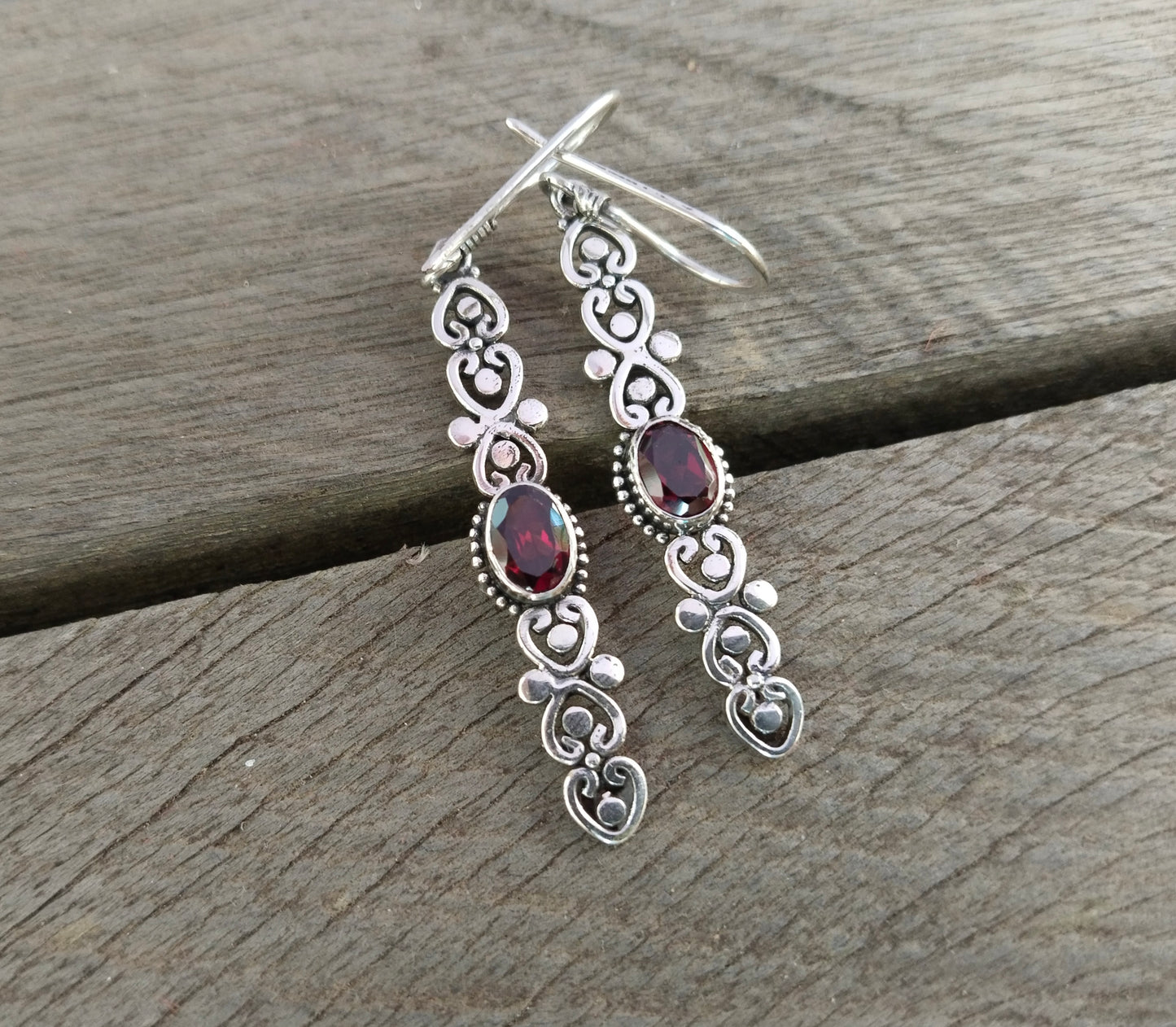 Bali Handmade Dangle Earrings - Garnet Gemstone