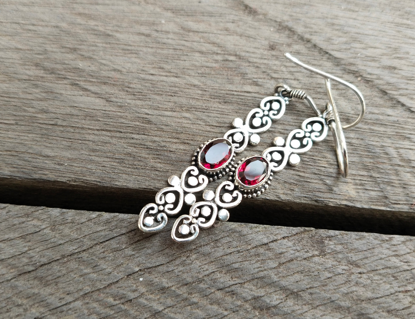 Bali Handmade Dangle Earrings - Garnet Gemstone