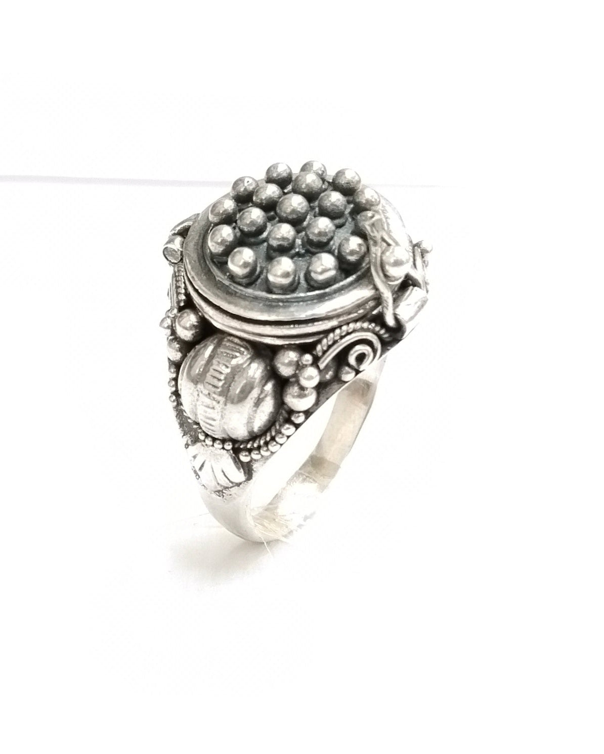 Sterling Silver granulation technique silver secret box ring