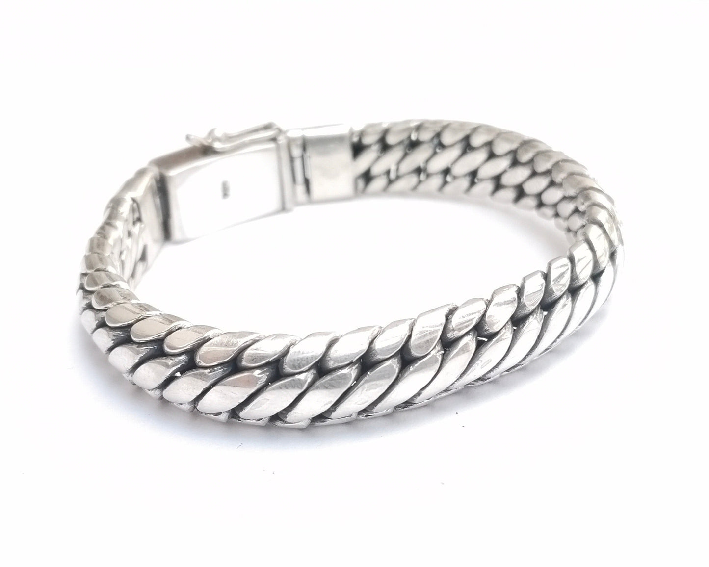 Elegant 10 mm thick solid sterling Silver bracelet, Bali Handmade silver jewelry, size on request, perfect Gift for men and women