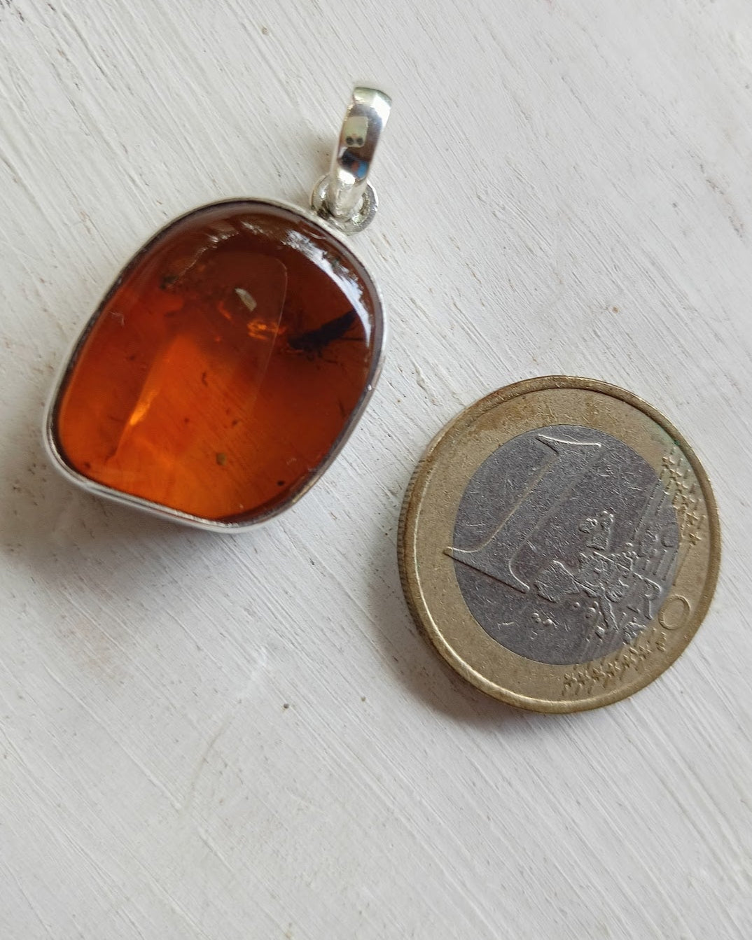 Unique Silver sterling pendant amber with insect inclusions. - Bali Handmade jewelry