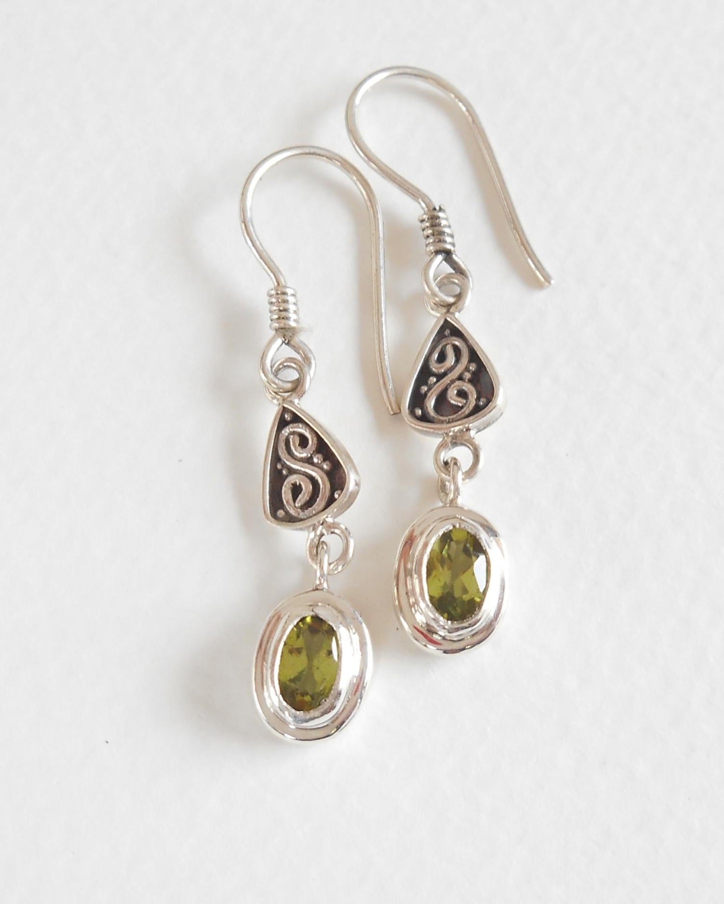 Tiny Silver Peridot gemstone Dangle Earrings