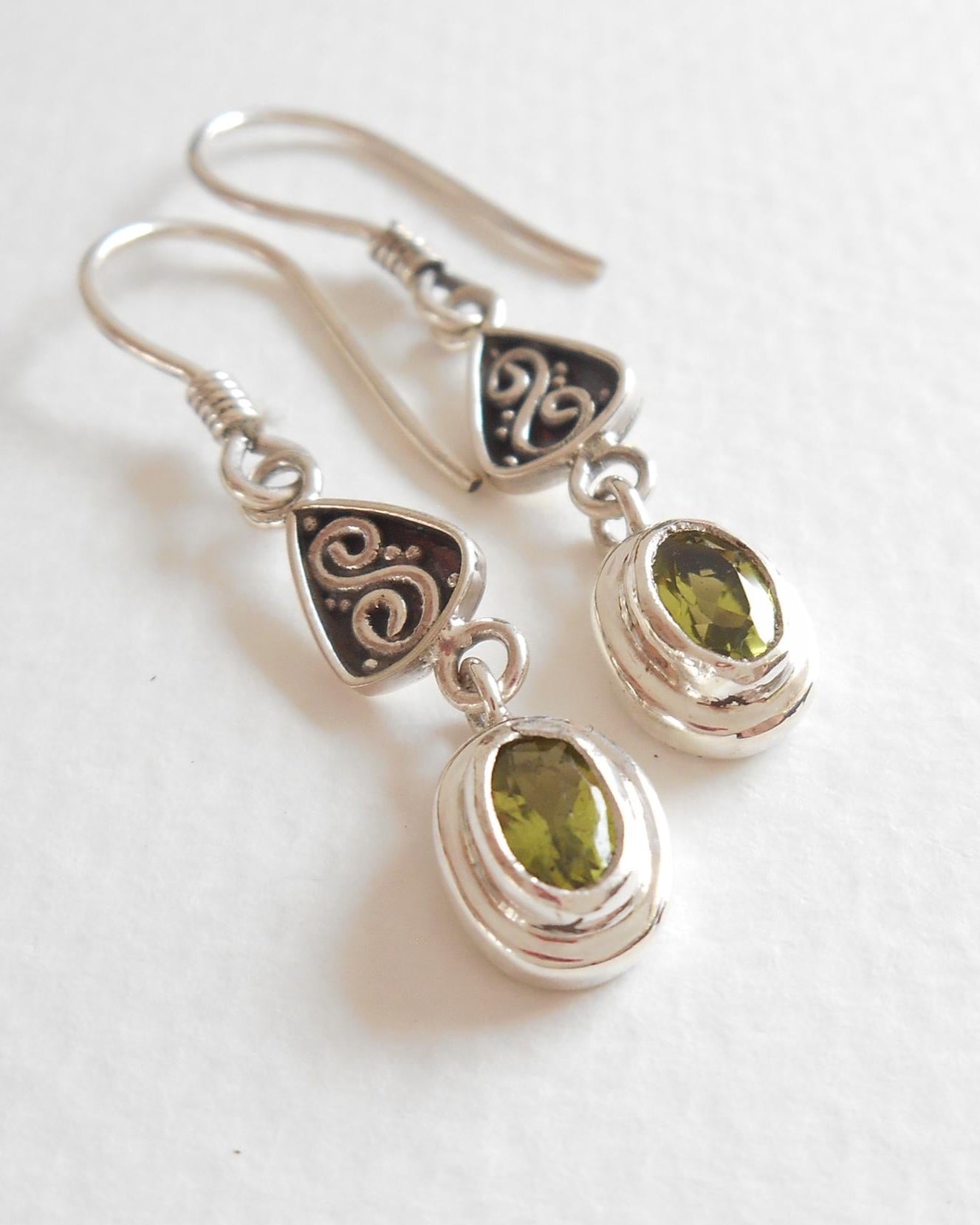 Tiny Silver Peridot gemstone Dangle Earrings