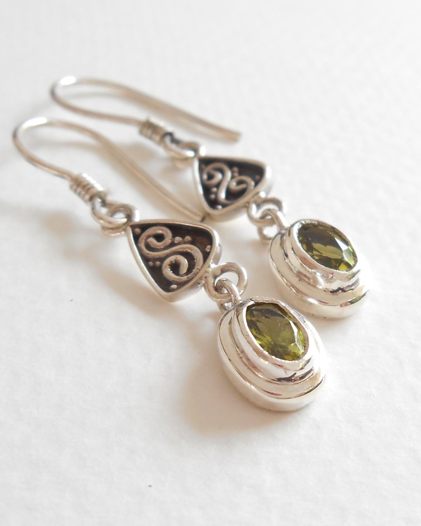 Tiny Silver Peridot gemstone Dangle Earrings