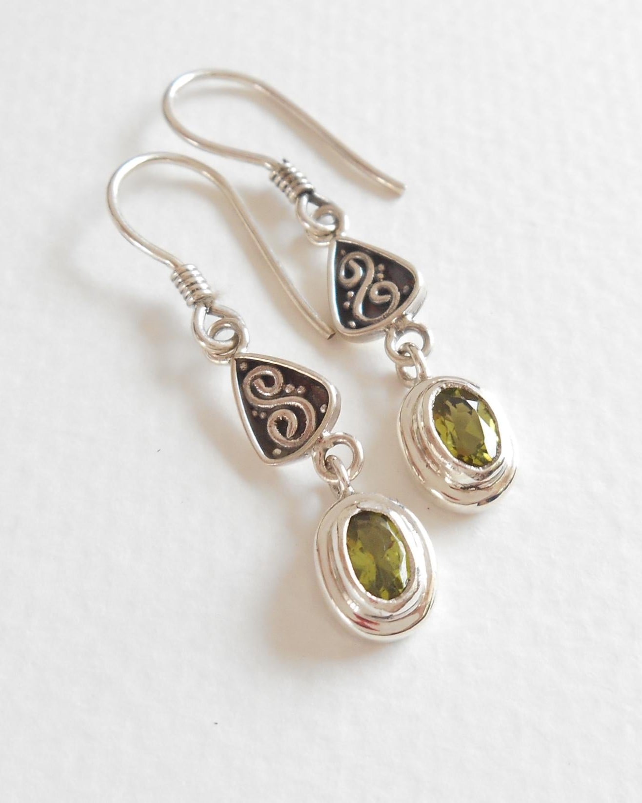 Tiny Silver Peridot gemstone Dangle Earrings